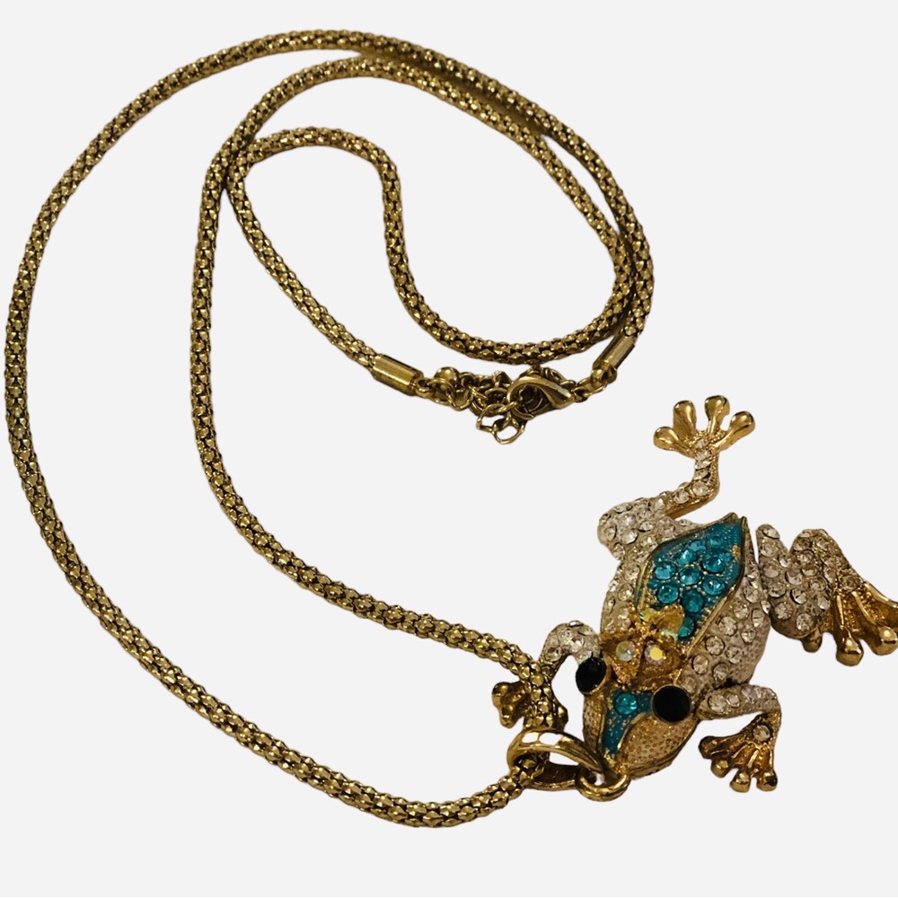 Frog Prince Rhinestone Encrusted Necklace - Picture 8 of 14